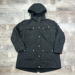 Barbour International Quilted Black Hooded Jacket Zip Up Women's Size 1X